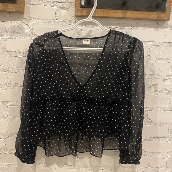 Aritzia Sunday Best Jinx Blouse Black and White Polka Dot Size XXS - Picture 1 of 2